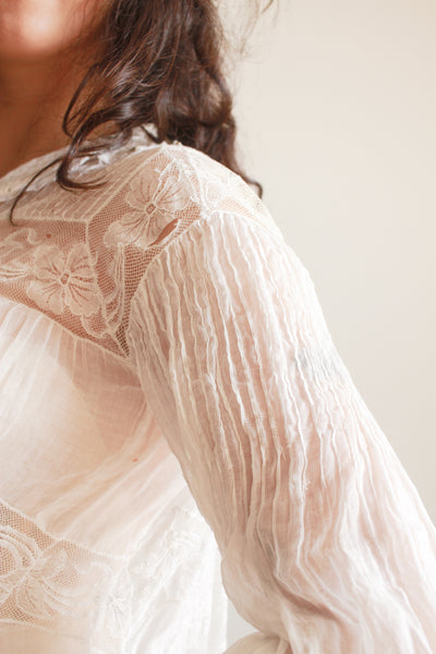 Edwardian White Cotton Voile Lace Inset Blouse