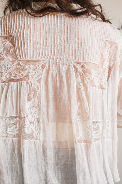 Edwardian White Cotton Voile Lace Inset Blouse