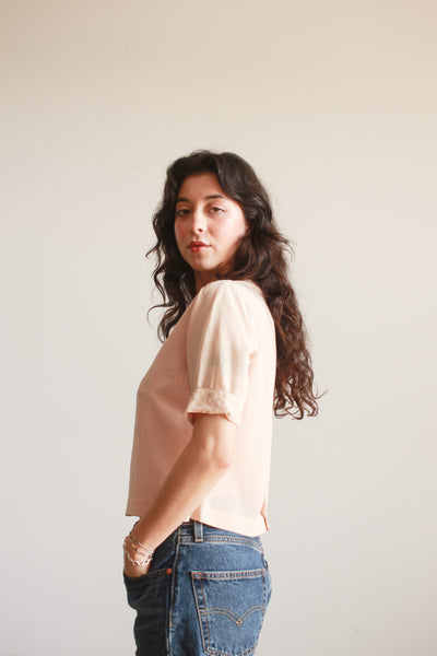 1940s Anna Valsecchi Dusty Pink Applique Silk Blouse