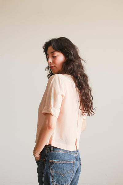 1940s Anna Valsecchi Dusty Pink Applique Silk Blouse