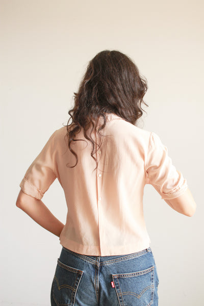 1940s Anna Valsecchi Dusty Pink Applique Silk Blouse