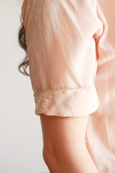 1940s Anna Valsecchi Dusty Pink Applique Silk Blouse