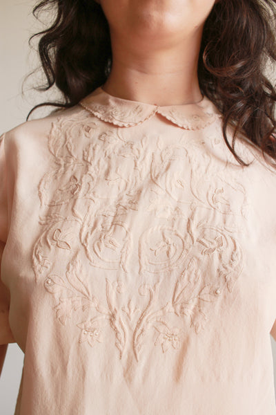 1940s Anna Valsecchi Dusty Pink Applique Silk Blouse