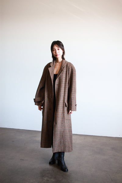 1980s Ralph Lauren Houndstooth Brown Wool Coat