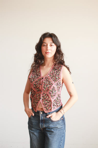 1970s Pink Suede Folk Patchwork Vest