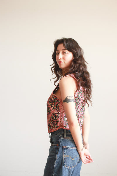 1970s Pink Suede Folk Patchwork Vest