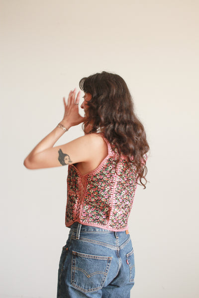 1970s Pink Suede Folk Patchwork Vest