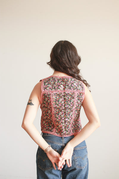 1970s Pink Suede Folk Patchwork Vest