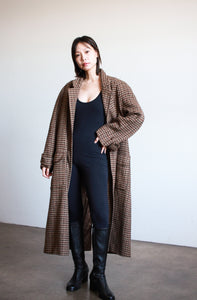 1980s Ralph Lauren Houndstooth Brown Wool Coat