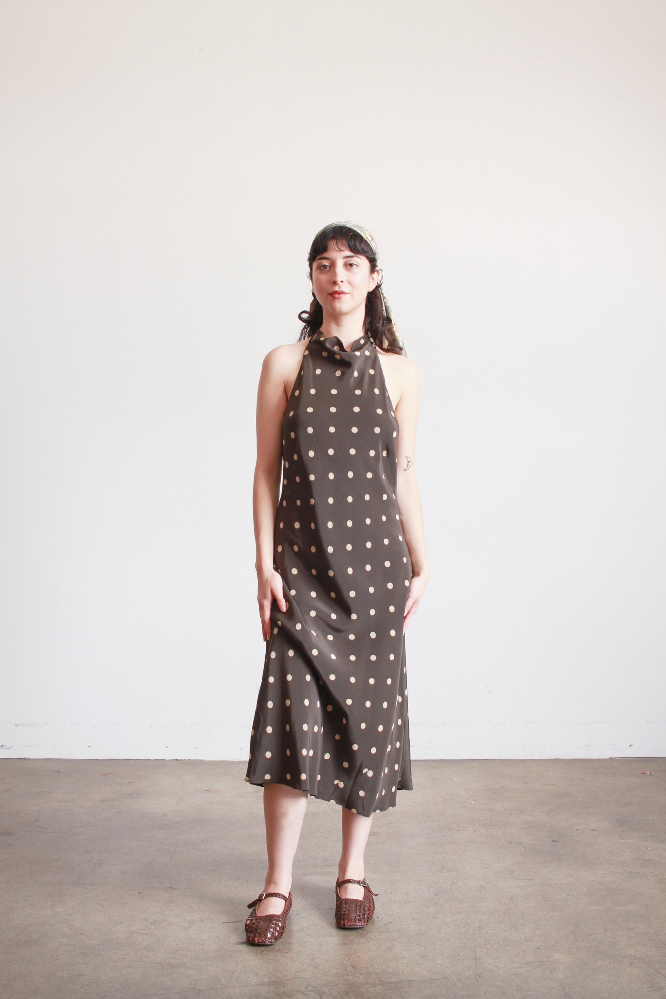 Banana Republic Charcoal Brown Polka Dot Silk Halter Dress Blossom Vintage Banana Republic Charcoal Brown Polka Dot Silk Halter Dress Blossom Vintage