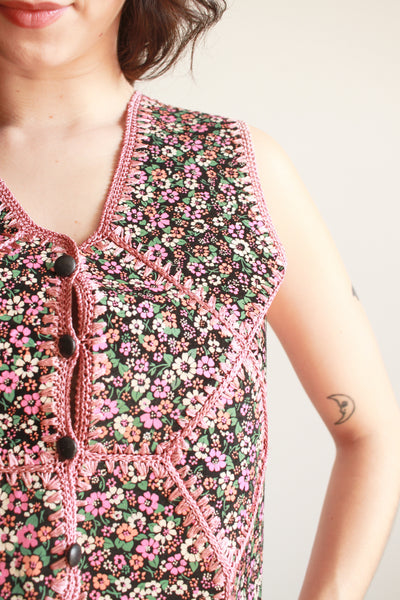 1970s Pink Suede Folk Patchwork Vest