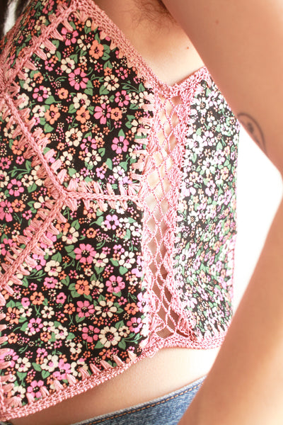 1970s Pink Suede Folk Patchwork Vest