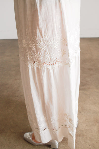 Edwardian White Cotton Daisy Embroidered Lawn Dress