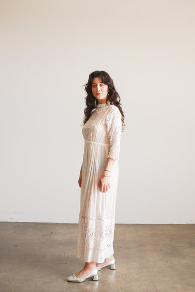 Edwardian Cotton White Eyelet Tulip Embroidered Lawn Dress