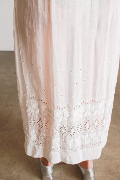 Edwardian Cotton White Eyelet Tulip Embroidered Lawn Dress