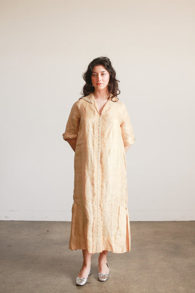 Edwardian Khaki Linen Lace Trim Dress