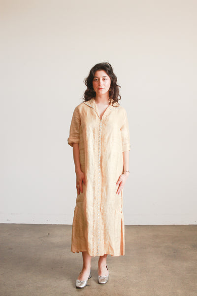 Edwardian Khaki Linen Lace Trim Dress
