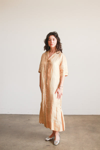 Edwardian Khaki Linen Lace Trim Dress