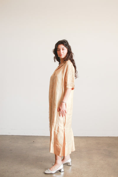 Edwardian Khaki Linen Lace Trim Dress