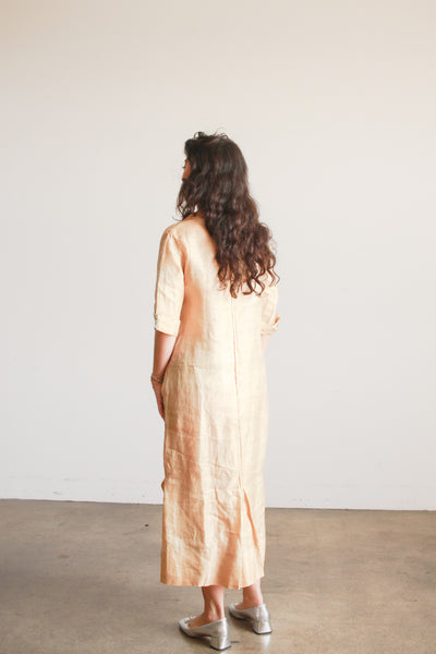 Edwardian Khaki Linen Lace Trim Dress