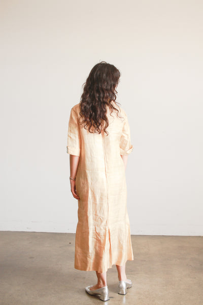 Edwardian Khaki Linen Lace Trim Dress