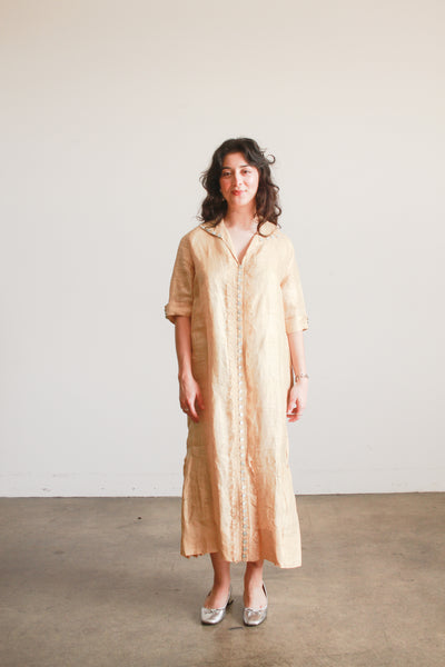 Edwardian Khaki Linen Lace Trim Dress