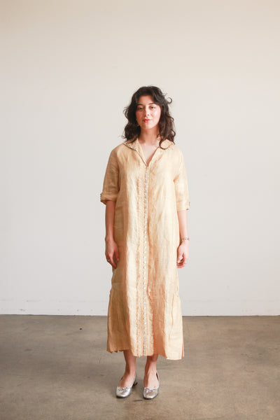 Edwardian Khaki Linen Lace Trim Dress