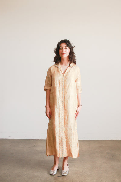 Edwardian Khaki Linen Lace Trim Dress