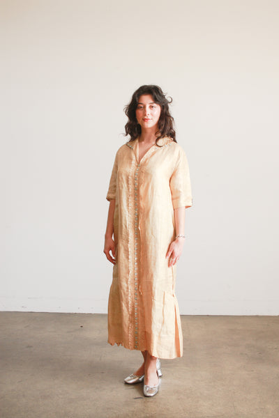 Edwardian Khaki Linen Lace Trim Dress