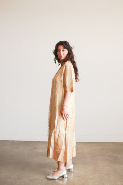 Edwardian Khaki Linen Lace Trim Dress