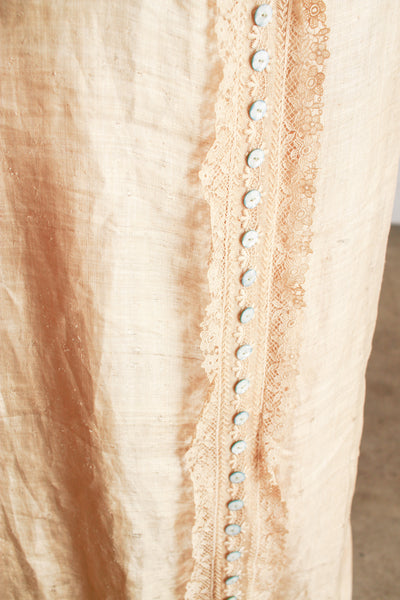 Edwardian Khaki Linen Lace Trim Dress