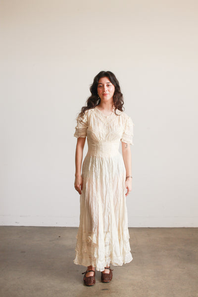 Edwardian Tea Ecru Cotton Voile Mixed Lace Dress