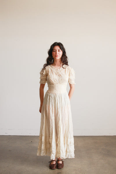 Edwardian Tea Ecru Cotton Voile Mixed Lace Dress