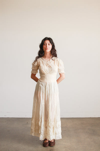 Edwardian Tea Ecru Cotton Voile Mixed Lace Dress