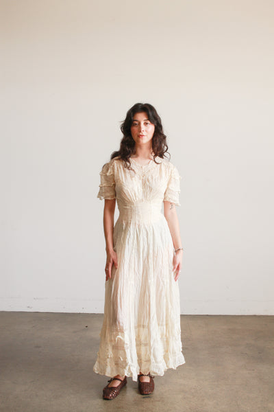 Edwardian Tea Ecru Cotton Voile Mixed Lace Dress