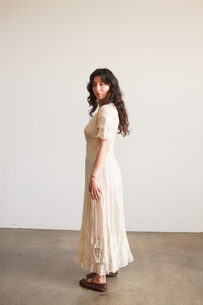 Edwardian Tea Ecru Cotton Voile Mixed Lace Dress