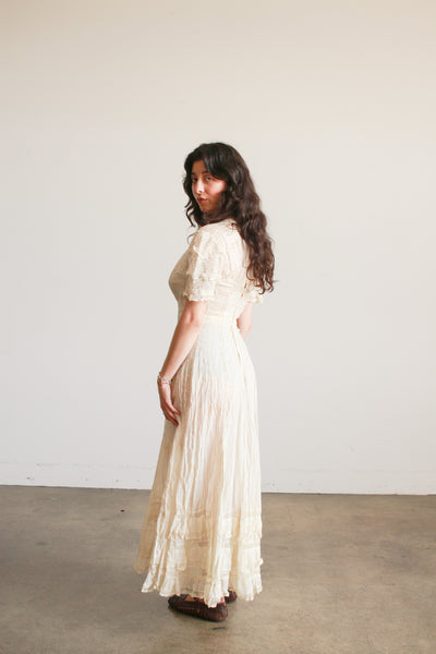 Edwardian Tea Ecru Cotton Voile Mixed Lace Dress