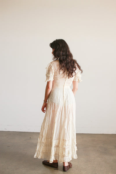 Edwardian Tea Ecru Cotton Voile Mixed Lace Dress