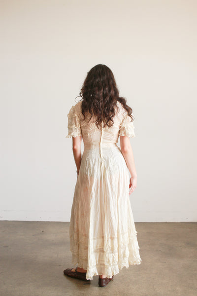 Edwardian Tea Ecru Cotton Voile Mixed Lace Dress