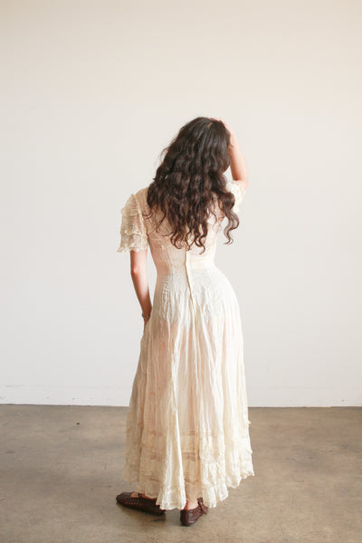 Edwardian Tea Ecru Cotton Voile Mixed Lace Dress