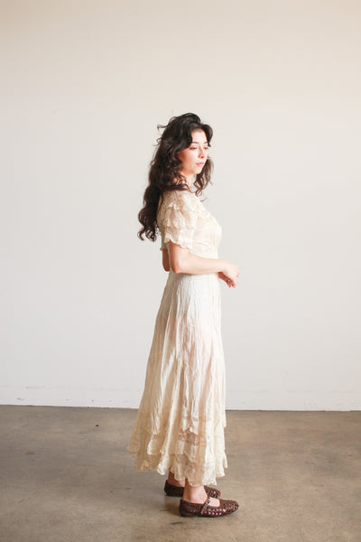 Edwardian Tea Ecru Cotton Voile Mixed Lace Dress