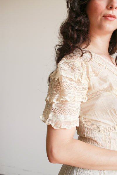 Edwardian Tea Ecru Cotton Voile Mixed Lace Dress