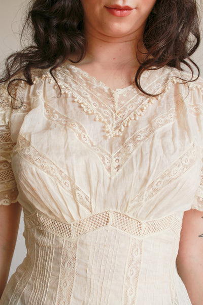 Edwardian Tea Ecru Cotton Voile Mixed Lace Dress