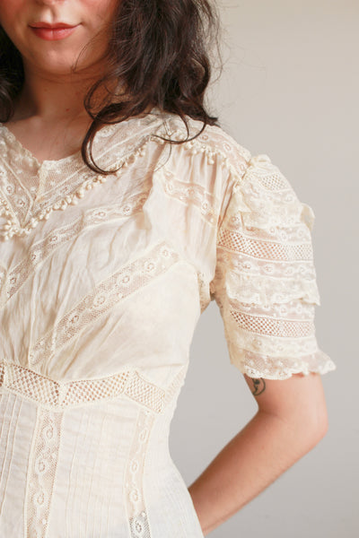 Edwardian Tea Ecru Cotton Voile Mixed Lace Dress