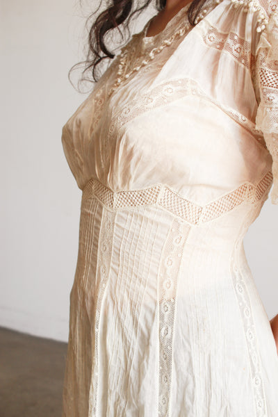 Edwardian Tea Ecru Cotton Voile Mixed Lace Dress