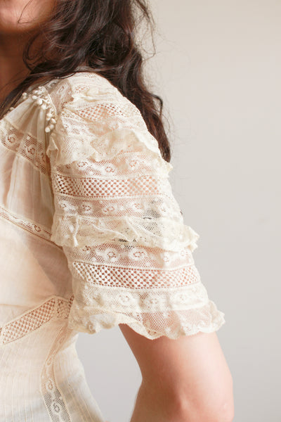 Edwardian Tea Ecru Cotton Voile Mixed Lace Dress