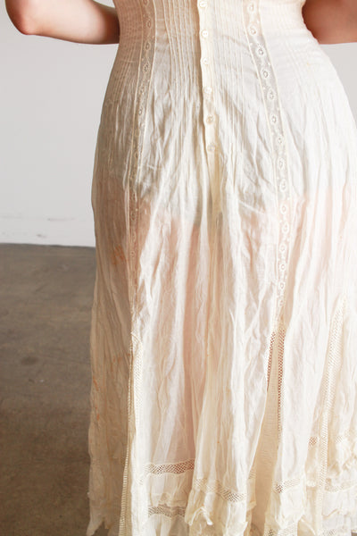 Edwardian Tea Ecru Cotton Voile Mixed Lace Dress