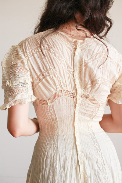 Edwardian Tea Ecru Cotton Voile Mixed Lace Dress