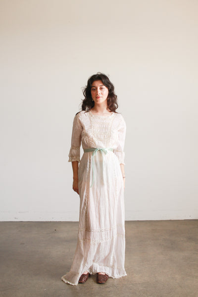 Edwardian Eyelet Cotton Lilac Swiss Dot Dress