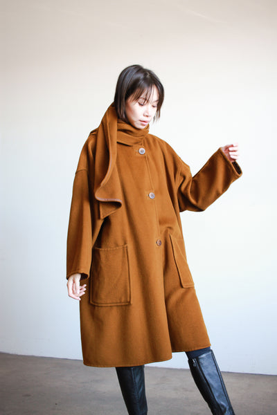 1980s Sienna Brown Wool Draped Coat